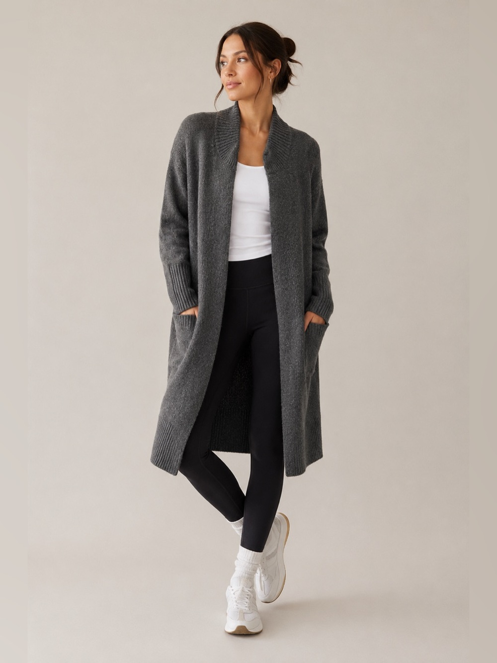 Athleta Size M Spirit Wool/Cashmere Open Oversized Longline Cardigan Wrap - Gray